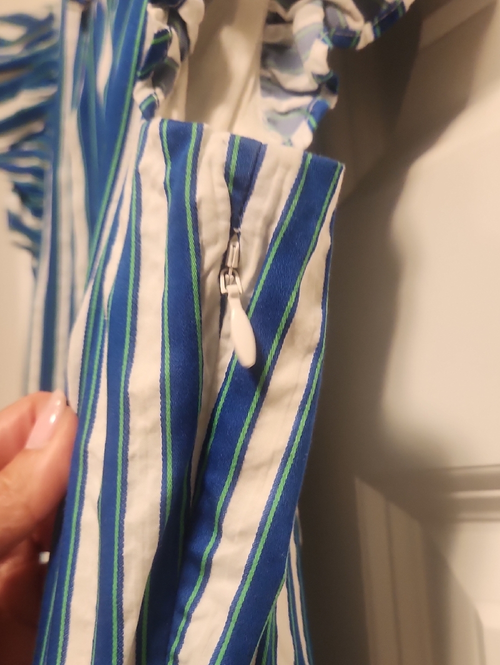 J. Crew Blue Green and White Striped Tiered Ruffle Dress - Picture 9 of 11